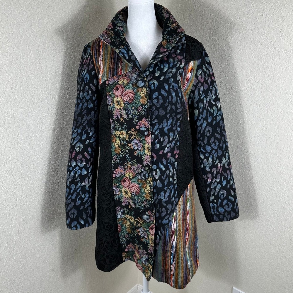 Moka Sport Jacket Womens S Patchwork Leopard Floral Stand Collar Eclectic Mod